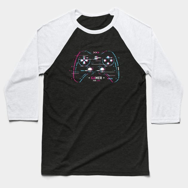 Gamer Life - Glitched Control Pad Baseball T-Shirt by info@dopositive.co.uk